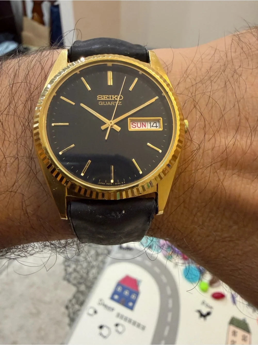 Vintage Seiko 7N43-8A10 Gold Tone Day Date Men Quartz Dress Watch